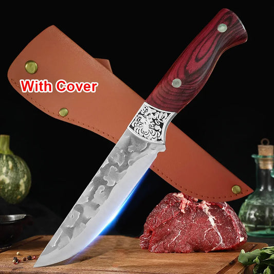 Kitchen Boning Knife Forged Butcher Knife Meat Cleaver Fish Slicing Knife Utility Knife Stainless Steel Chef Knife with Cover