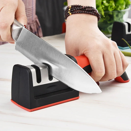 Kitchen 3-Segment Knife Sharpener Household Multi-Functional Hand-Held Three-Purpose Black Sharpening Stone